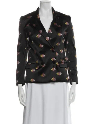 Pre-owned Cynthia Rowley Floral Print Blazer In Black