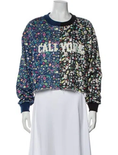 Pre-owned Cynthia Rowley Floral Print Crew Neck Sweater In Blue