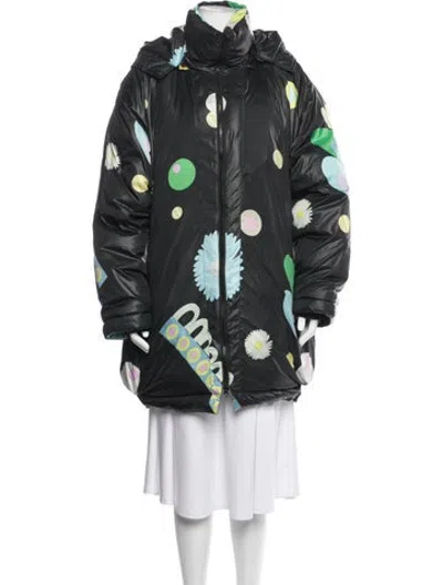 Pre-owned Cynthia Rowley Floral Print Down Coat In Black
