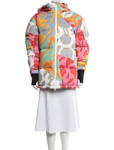 Pre-owned Cynthia Rowley Floral Print Down Coat In White