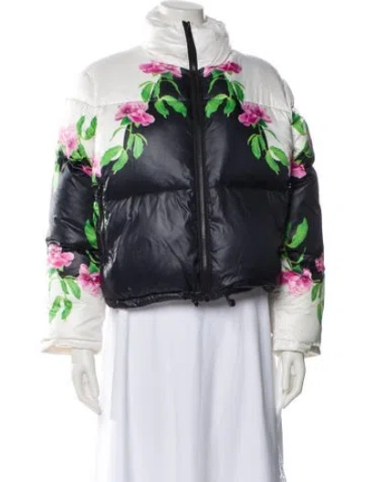 Pre-owned Cynthia Rowley Floral Print Down Jacket In White