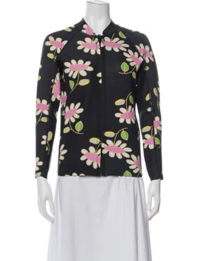 Pre-owned Cynthia Rowley Floral Print Evening Jacket W/ Tags In Blue