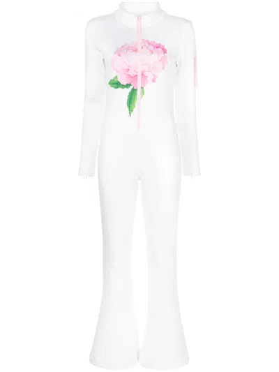 Cynthia Rowley Floral-print Flared Jumpsuit In White