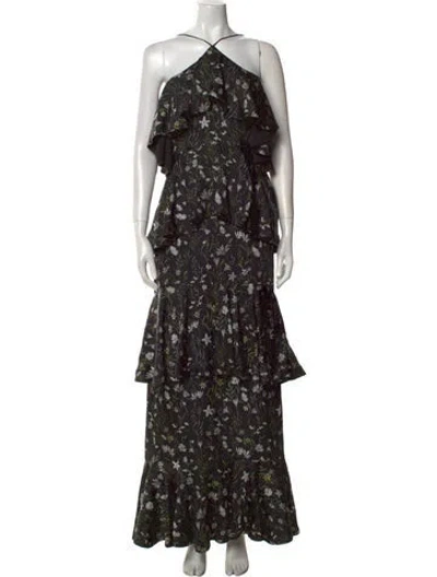 Pre-owned Cynthia Rowley Floral Print Long Dress In Black