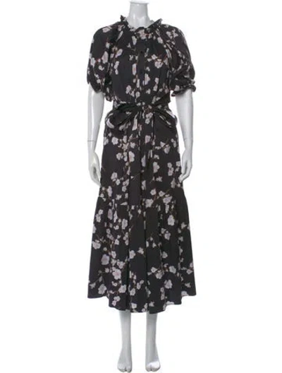 Pre-owned Cynthia Rowley Floral Print Long Dress In Black