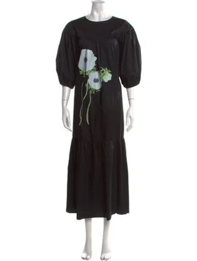 Pre-owned Cynthia Rowley Floral Print Long Dress In Black
