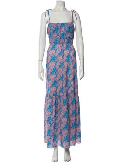 Pre-owned Cynthia Rowley Floral Print Long Dress In Blue