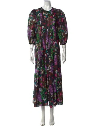 Pre-owned Cynthia Rowley Floral Print Long Dress In Brown