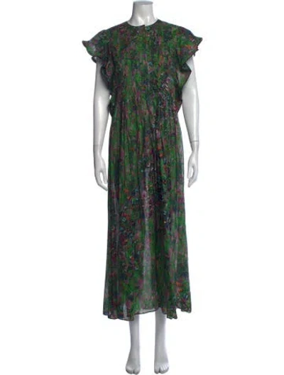 Pre-owned Cynthia Rowley Floral Print Long Dress In Green