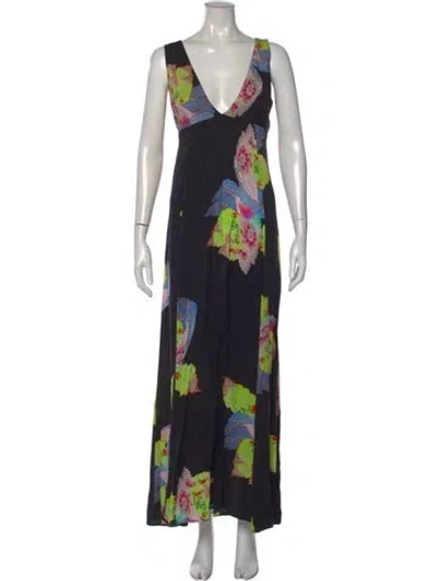 Pre-owned Cynthia Rowley Floral Print Long Dress In Green