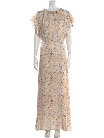 Pre-owned Cynthia Rowley Floral Print Long Dress In Neutral