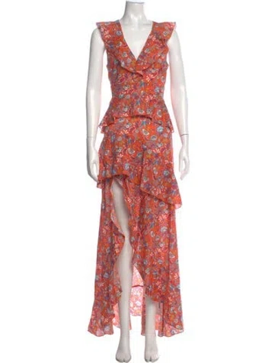 Pre-owned Cynthia Rowley Floral Print Long Dress In Orange