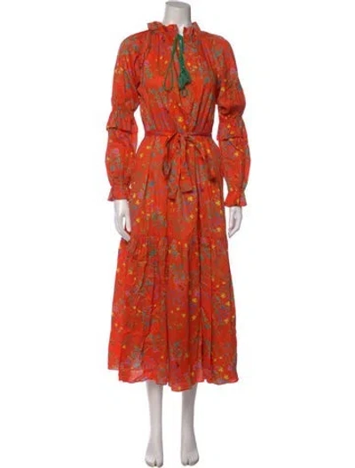 Pre-owned Cynthia Rowley Floral Print Long Dress In Orange