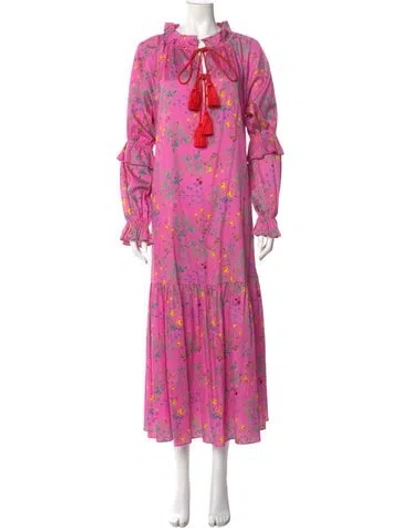 Pre-owned Cynthia Rowley Floral Print Long Dress In Pink