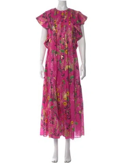 Pre-owned Cynthia Rowley Floral Print Long Dress In Pink