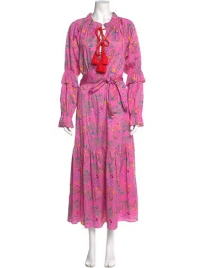 Pre-owned Cynthia Rowley Floral Print Long Dress In Pink