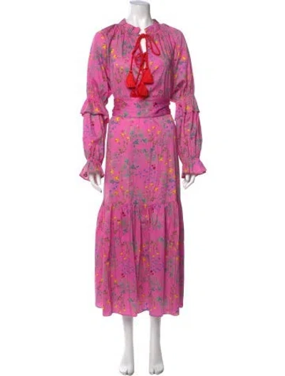 Pre-owned Cynthia Rowley Floral Print Long Dress In Pink