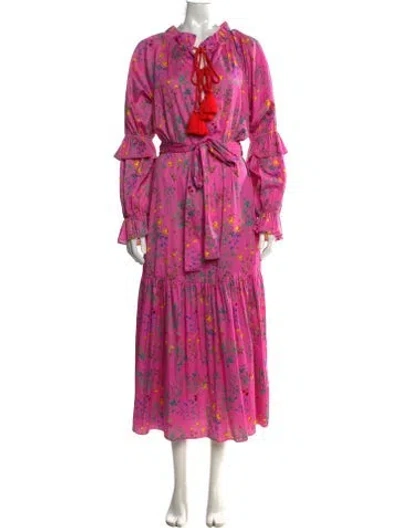 Pre-owned Cynthia Rowley Floral Print Long Dress In Pink