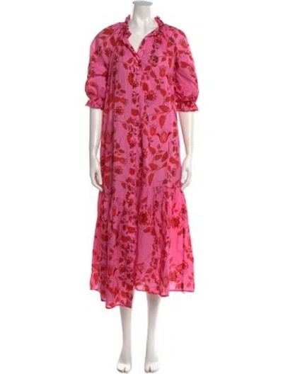 Pre-owned Cynthia Rowley Floral Print Long Dress In Pink