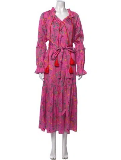 Pre-owned Cynthia Rowley Floral Print Long Dress In Pink