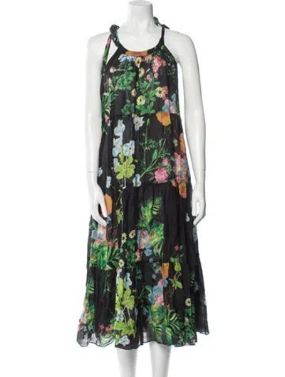 Pre-owned Cynthia Rowley Floral Print Midi Length Dress In Black