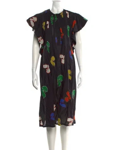 Pre-owned Cynthia Rowley Floral Print Midi Length Dress In Black