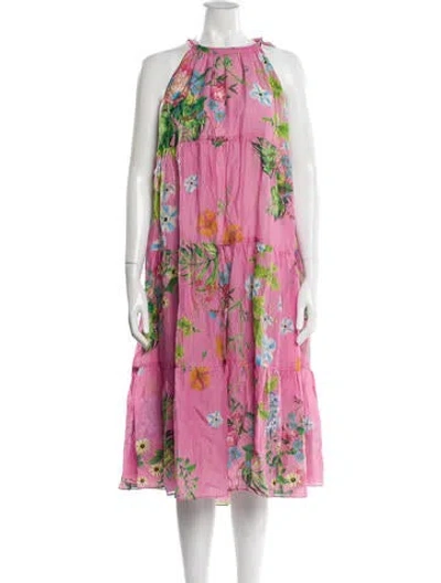 Pre-owned Cynthia Rowley Floral Print Midi Length Dress In Pink