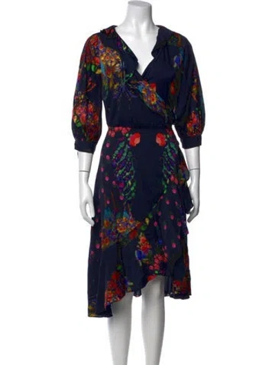 Pre-owned Cynthia Rowley Floral Print Midi Length Dress W/ Tags In Blue