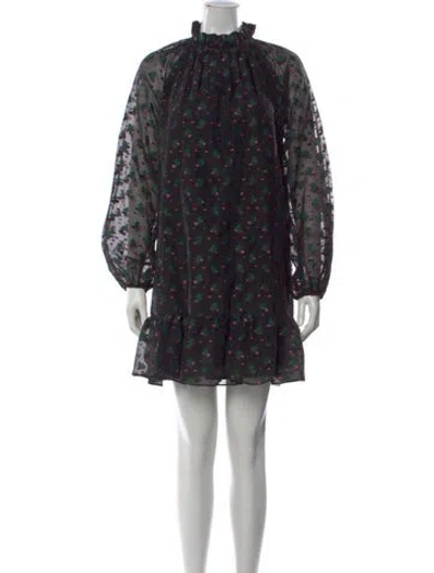 Pre-owned Cynthia Rowley Floral Print Mini Dress In Black
