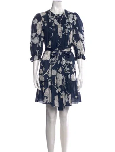 Pre-owned Cynthia Rowley Floral Print Mini Dress In Blue
