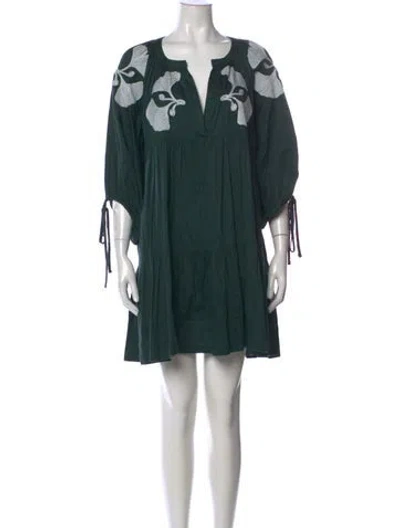 Pre-owned Cynthia Rowley Floral Print Mini Dress In Green