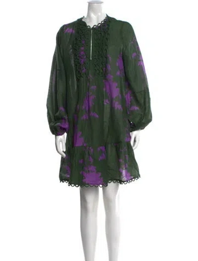 Pre-owned Cynthia Rowley Floral Print Mini Dress In Green