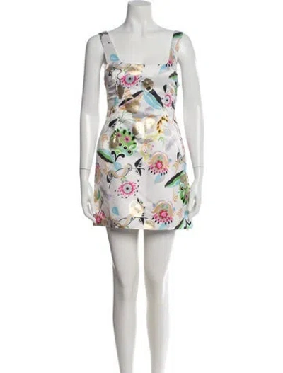 Pre-owned Cynthia Rowley Floral Print Mini Dress In Neutral