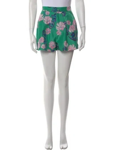 Pre-owned Cynthia Rowley Floral Print Mini Shorts In Green