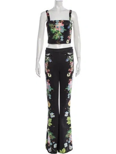 Pre-owned Cynthia Rowley Floral Print Pant Set W/ Tags In Black