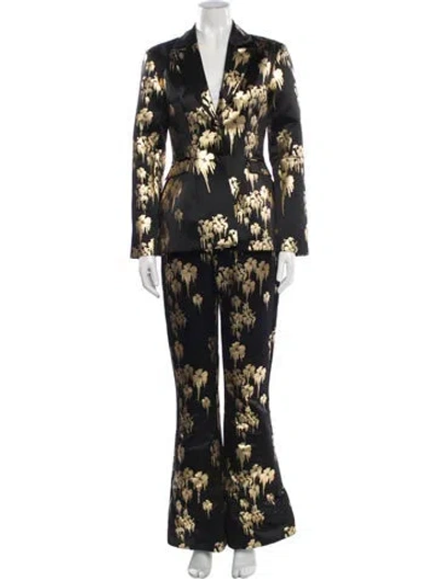 Pre-owned Cynthia Rowley Floral Print Pantsuit In Black