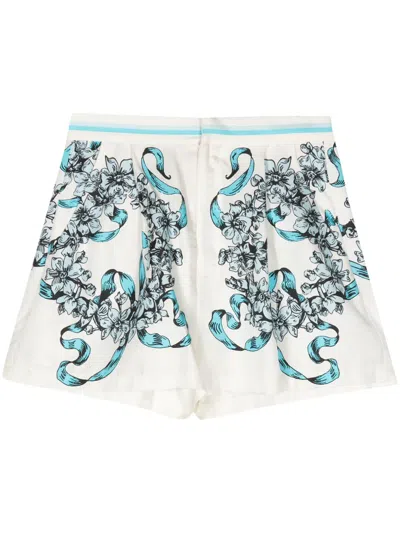 Cynthia Rowley Floral-print Silk Shorts In White