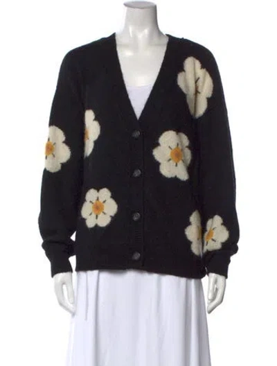 Pre-owned Cynthia Rowley Floral Print V-neck Sweater In Black