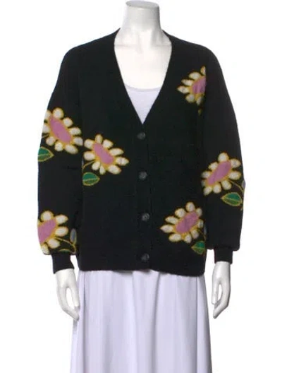 Pre-owned Cynthia Rowley Floral Print V-neck Sweater In Black