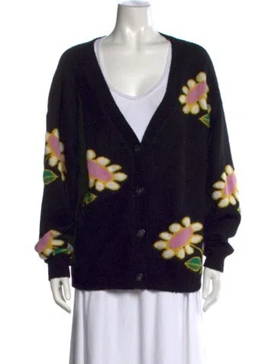 Pre-owned Cynthia Rowley Floral Print V-neck Sweater In Yellow