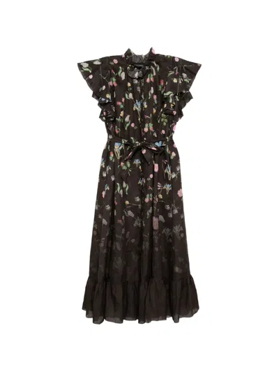 Cynthia Rowley Floral-print Maxi Dress In Black