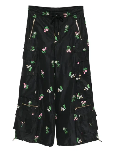 Cynthia Rowley Floral-print Palazzo Pants In Black