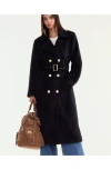 Cynthia Rowley Fuzzy Wool Trench Coat In Black