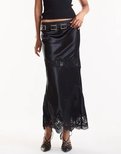 Cynthia Rowley Garbo Silky Lace Skirt In Black