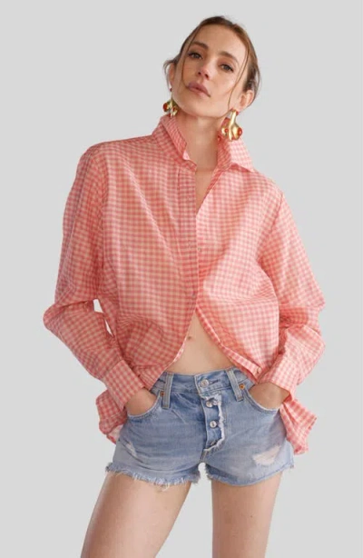 Cynthia Rowley Geneva Silk Cotton Shirt In Pink Gingham