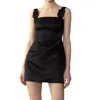 CYNTHIA ROWLEY GIGI SATIN BUCKLE DRESS IN BLACK