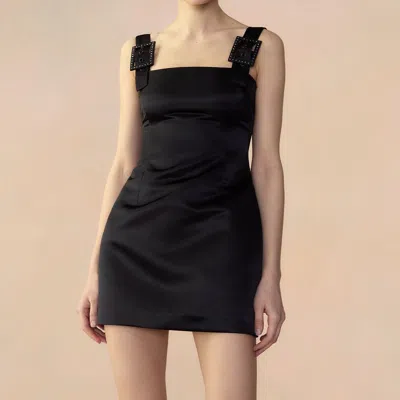 Cynthia Rowley Gigi Crystal Buckle Satin Dress In Black