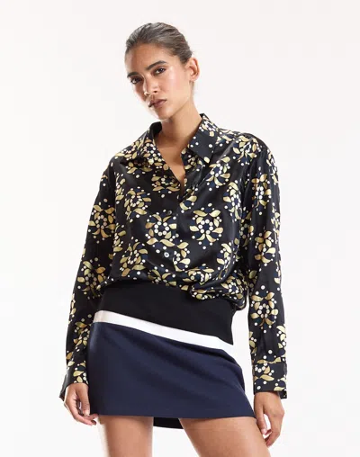 Cynthia Rowley Gold Filigree Silk Shirt In Black