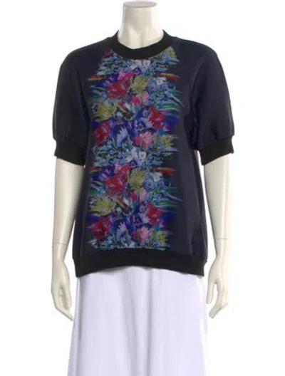 Pre-owned Cynthia Rowley Graphic Print Crew Neck Sweater In Blue