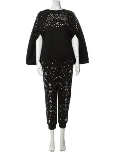 Pre-owned Cynthia Rowley Graphic Print Crystal Embellishments Pant Set In Black